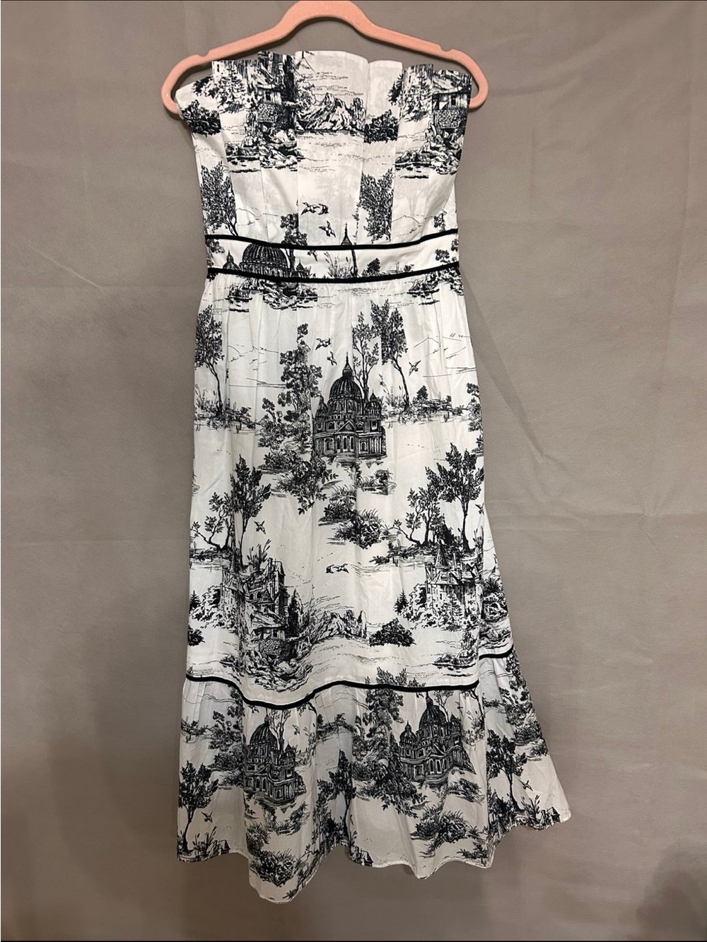 Umgee Black & White Strapless Toile Midi Dress